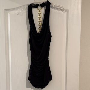 Black Drape-Front Camisole with Gold Chain Back
